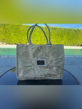 Dolcessa Cream Floral Jacquard Tote with Gold Logo Plaque